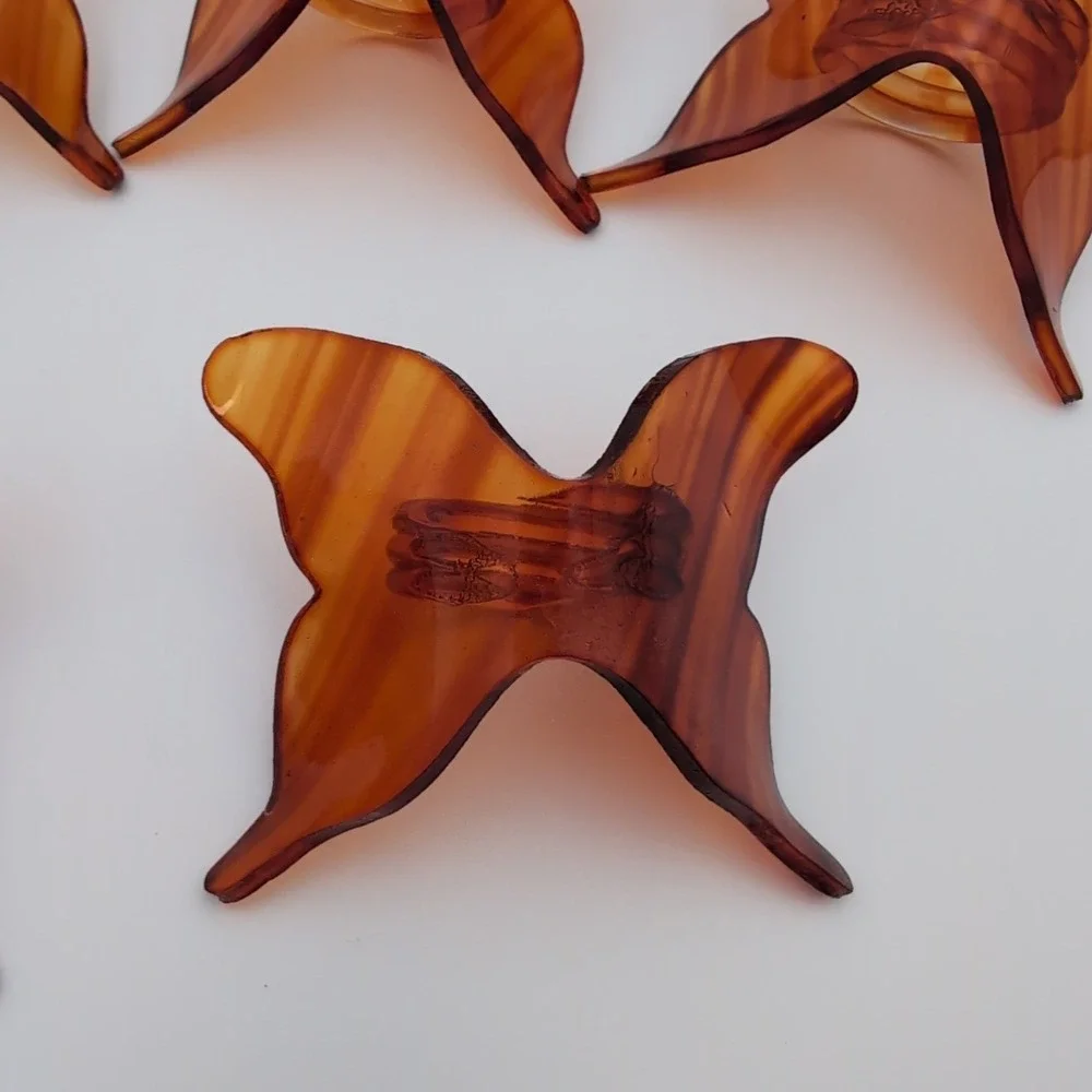 Vintage Acrylic Butterfly Napkin Rings Set 6 Amber Tortoiseshell Retro MCM